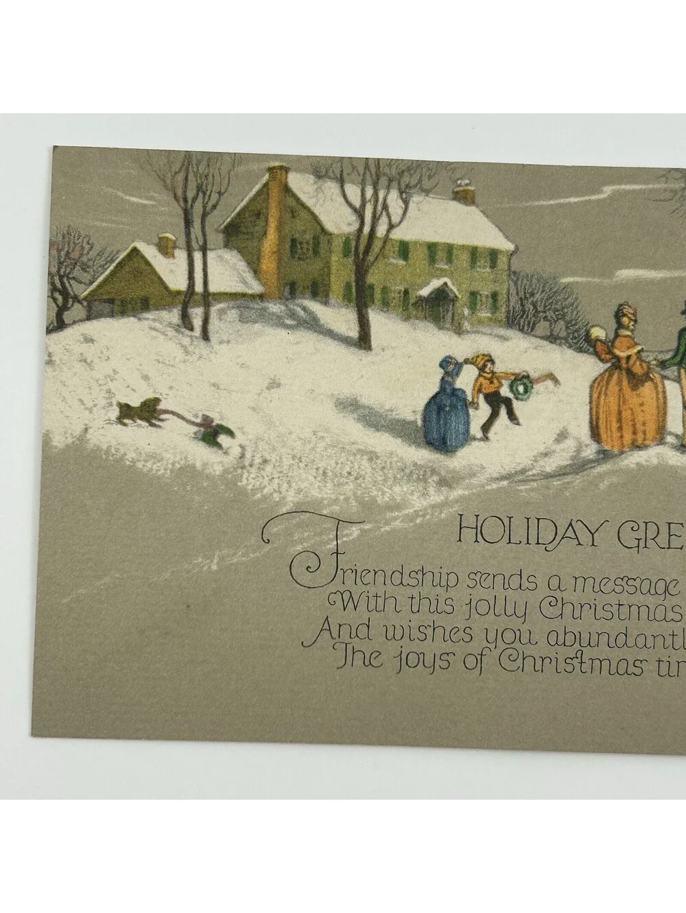 Vintage Christmas Greeting Card Winter Scene Poem Signed Peggy Made in USA  E-10